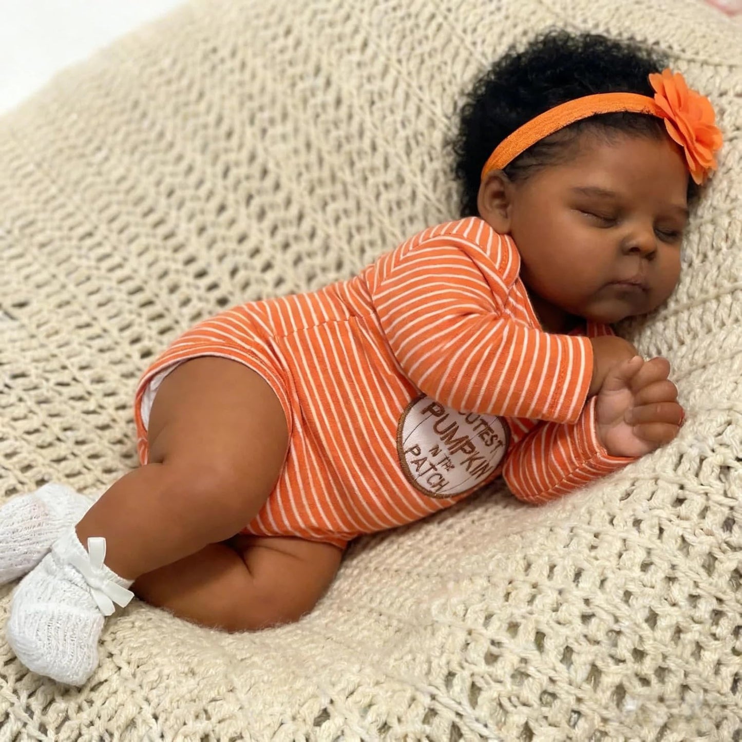 19 Inches Lifelike Closed Eyes Dark Skin Reborn Baby Girl-Peaches