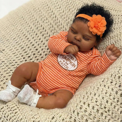 19 Inches Lifelike Closed Eyes Dark Skin Reborn Baby Girl-Peaches