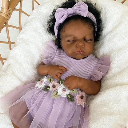 20 Inch Realistic Closed Eyes African American Loulou Reborn Dolls In Purple Dress