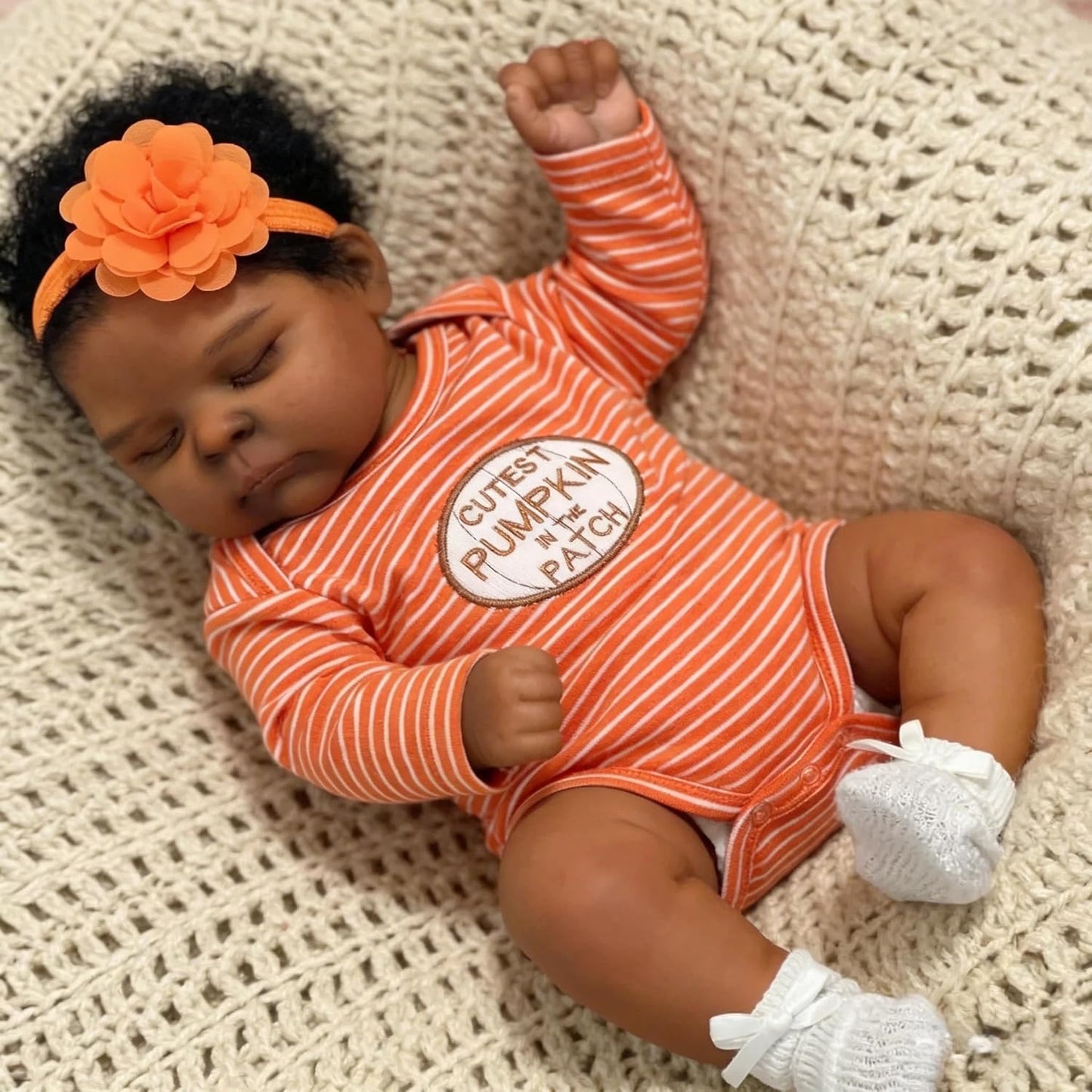 19 Inches Lifelike Closed Eyes Dark Skin Reborn Baby Girl-Peaches
