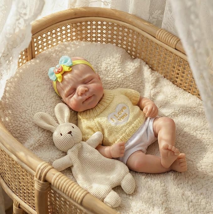 30cm Full Silicone Openable Mouth Pascale Reborn Doll Girl In Yellow Sweater