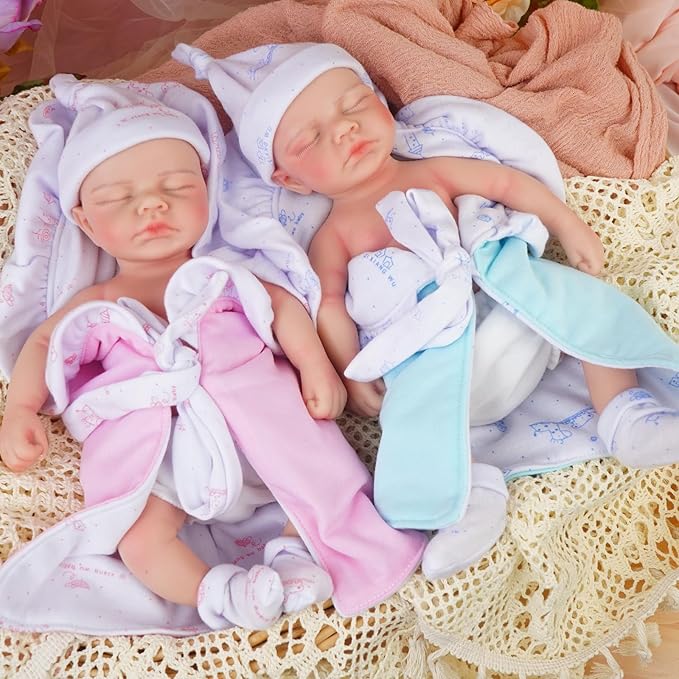 30cm Lifelike Closed Eyes Silicone Reborn Baby Doll Twins-Loulou