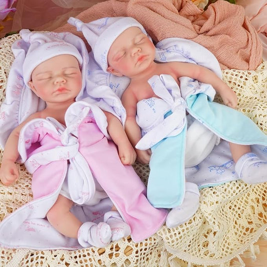 30cm Lifelike Closed Eyes Silicone Reborn Baby Doll Twins-Loulou