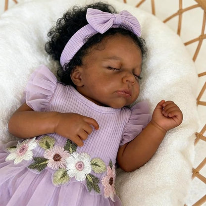 20 Inch Realistic Closed Eyes African American Loulou Reborn Dolls In Purple Dress