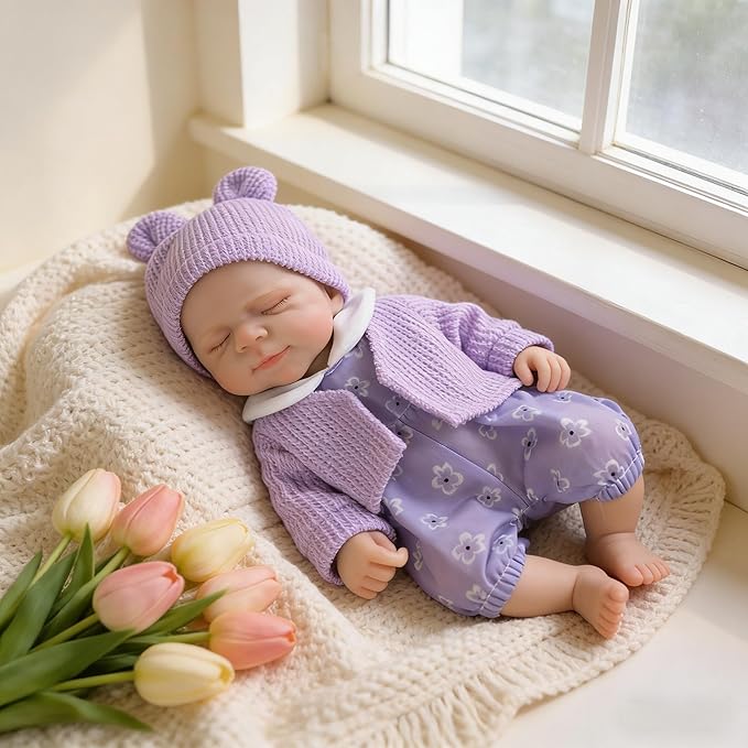 30cm Full Silicone Openable Mouth Pascale Reborn Doll Girl In Purple Clothes