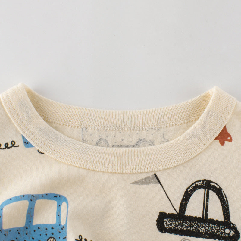Cartoon Car Apricot Short Sleeve T-Shirt