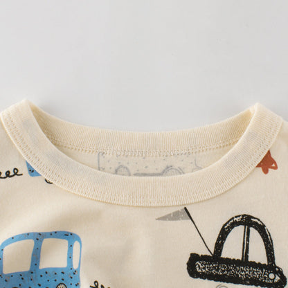 Cartoon Car Apricot Short Sleeve T-Shirt