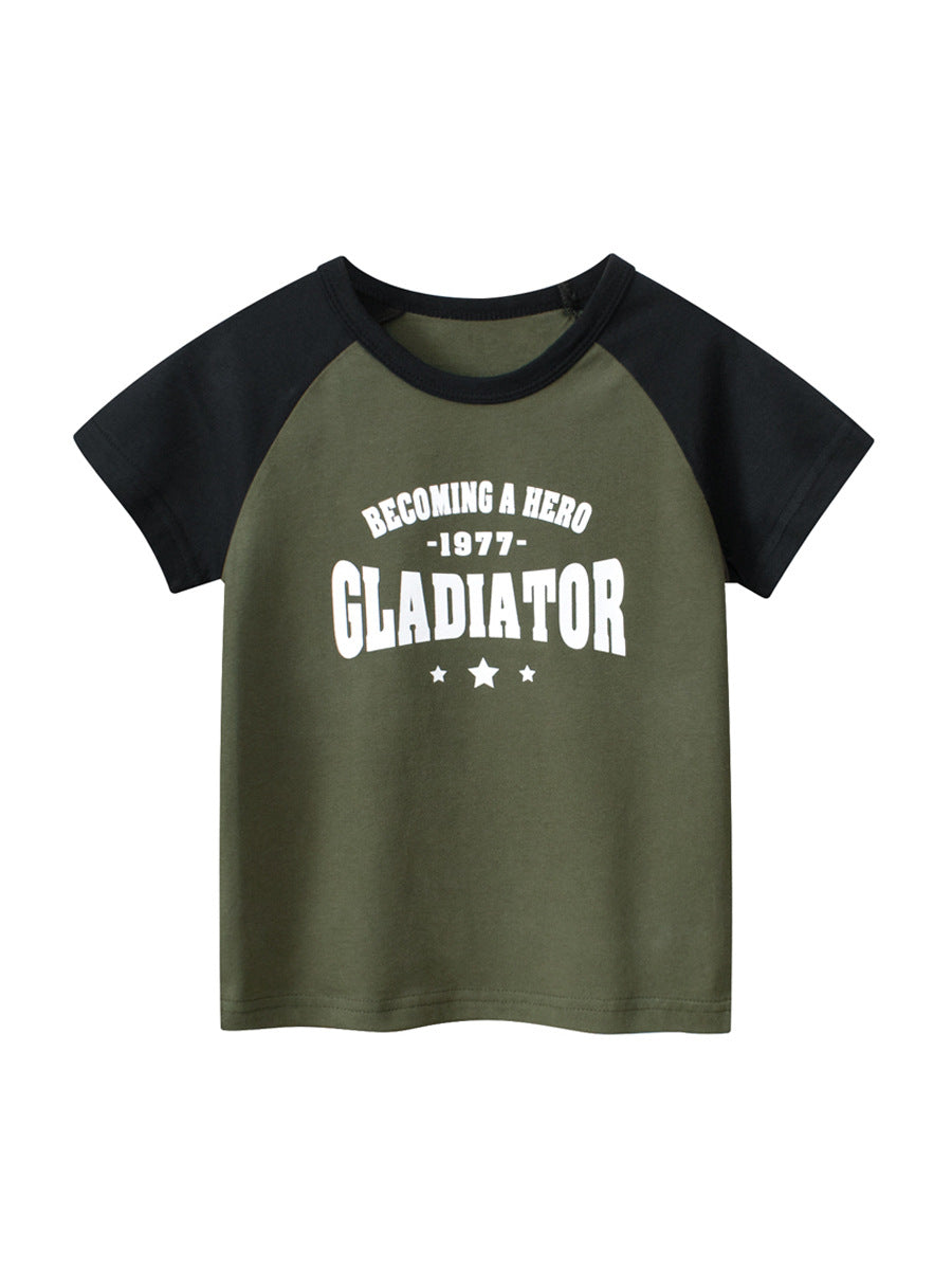Short-sleeved T-shirt with round neck and green letter print