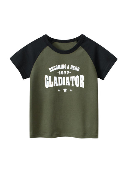 Short-sleeved T-shirt with round neck and green letter print