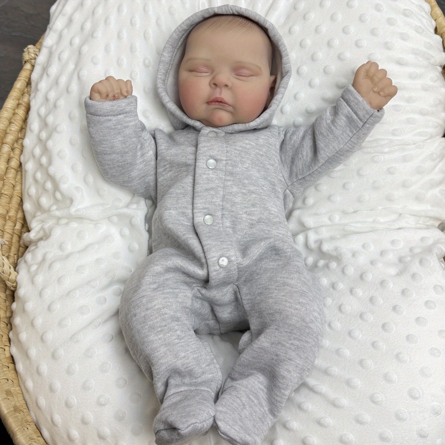 20 Inches 3D Skin Soft Body Closed Eyes Reborn Doll In Gray Clothes- Peaches