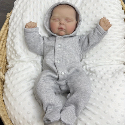 20 Inches 3D Skin Soft Body Closed Eyes Reborn Doll In Gray Clothes- Peaches