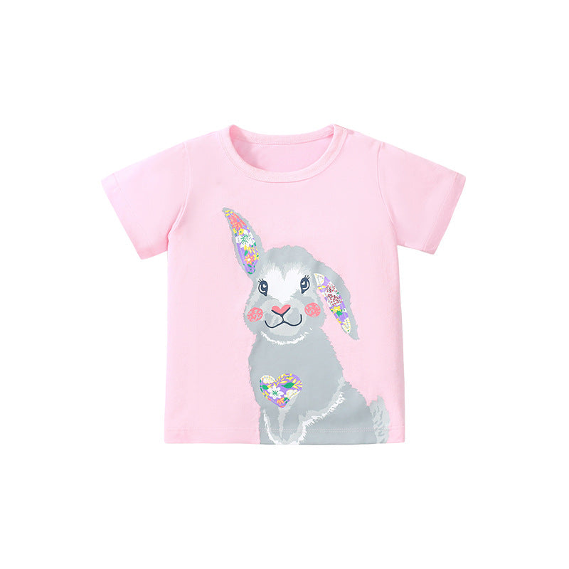Kids Cotton Round Neck T-Shirt with Cotton Bunny Print
