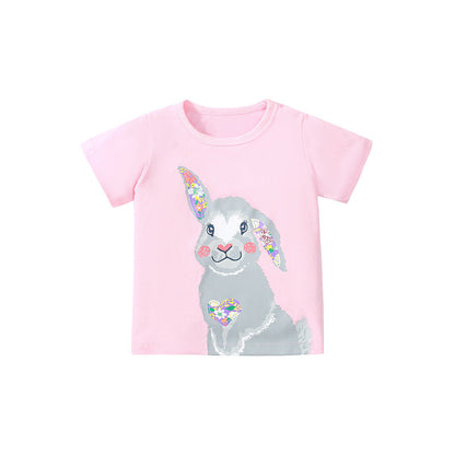 Kids Cotton Round Neck T-Shirt with Cotton Bunny Print