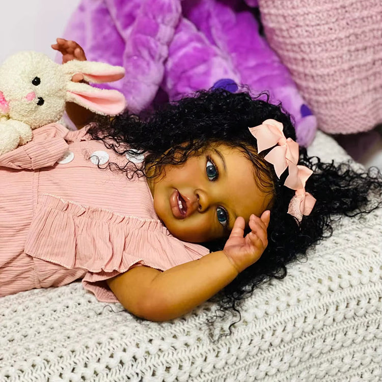 60cm Lifelike Open Eyes Dark Skin Reborn Doll Lottie