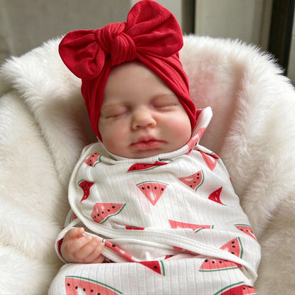 45cm Silicone Stretchable Loulou Reborn Baby Girl in Watermelon-print swaddle