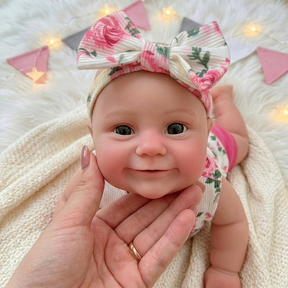 30cm Maddie Silicone Stretchable Smile Reborn Baby Girl in Pink Floral Outfits