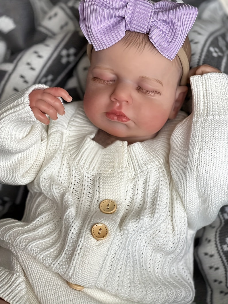 20 Inches Soft Touch Closed Eyes Loulou Reborn Baby Girl In White Overalls