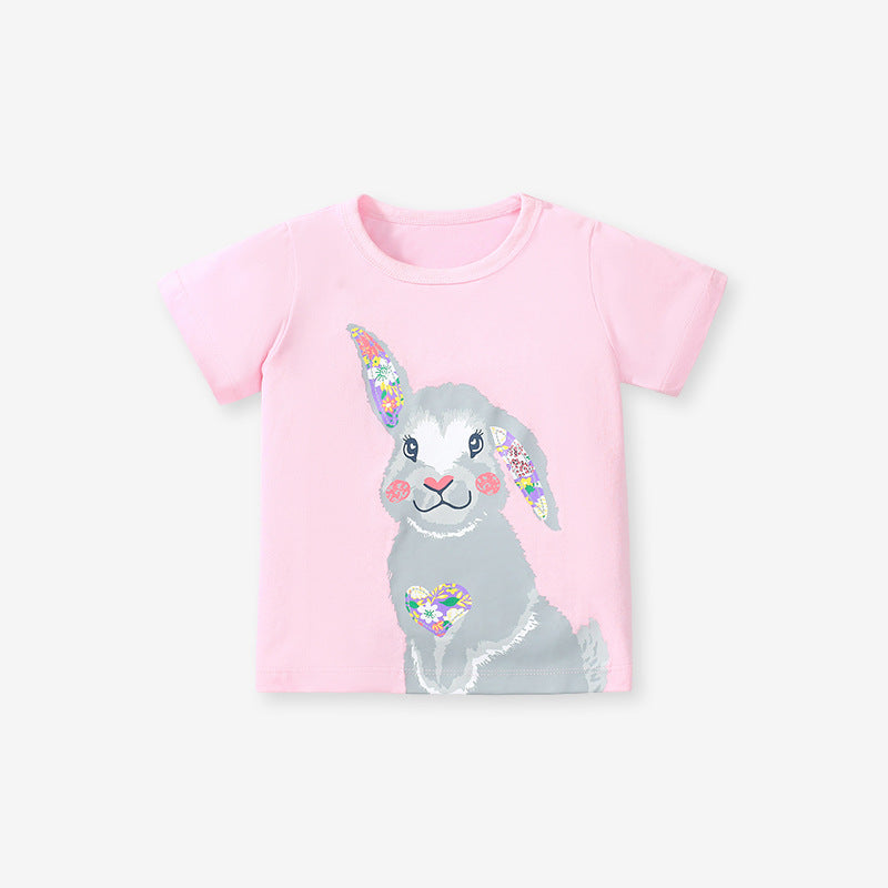 Kids Cotton Round Neck T-Shirt with Cotton Bunny Print