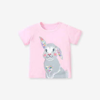 Kids Cotton Round Neck T-Shirt with Cotton Bunny Print
