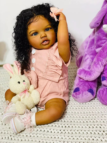 60cm Lifelike Open Eyes Dark Skin Reborn Doll Lottie