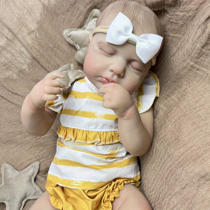 20 Inches 3D Skin Closed Eyes Loulou Reborn Baby Girl In Yellow Stripe Clothes