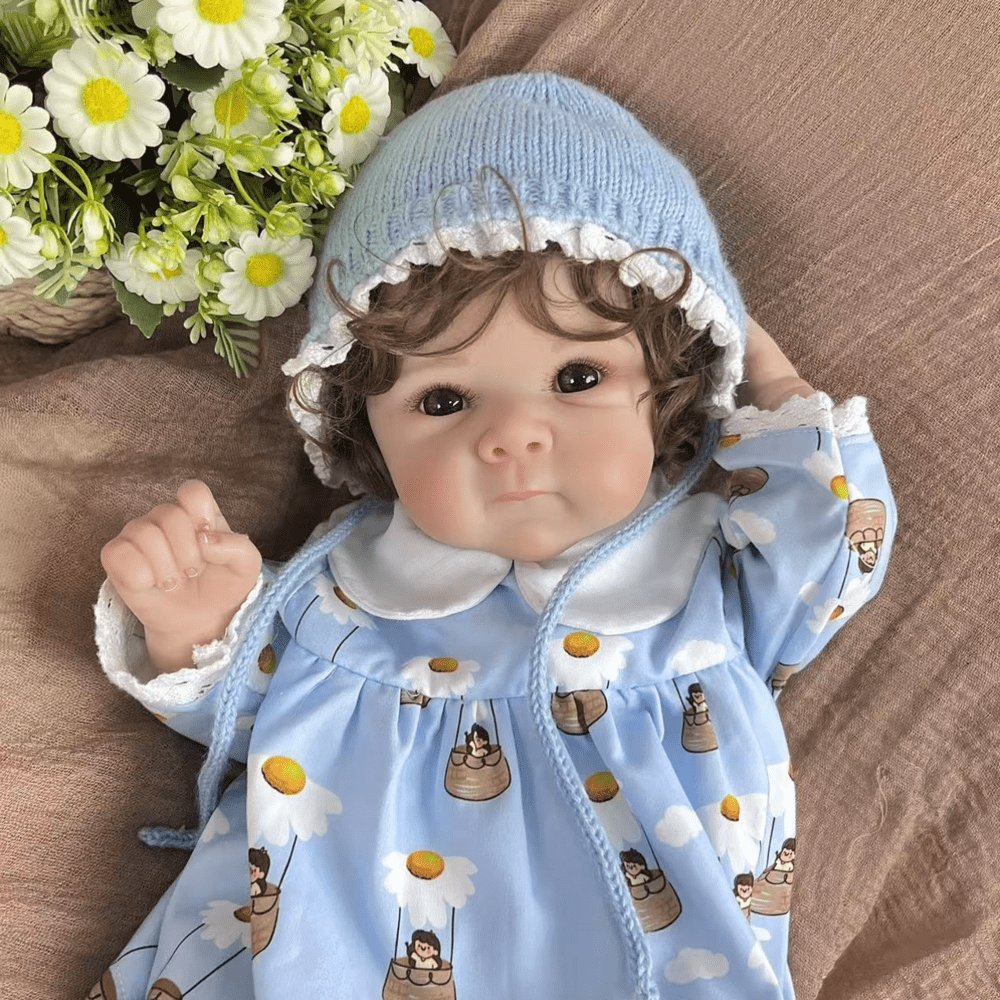 45cm Lifelike Short Hair Bettie Reborn Baby Girl in Blue Clothes