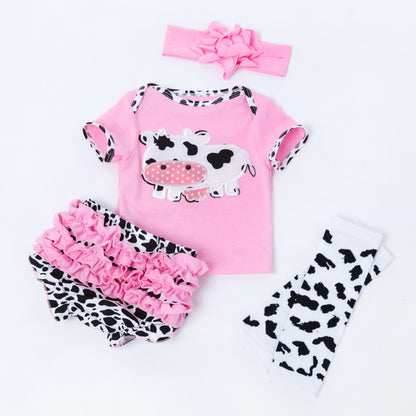 Cartoon Cow 4-Piece Outfit Set for 21-22 Inches Reborn Dolls