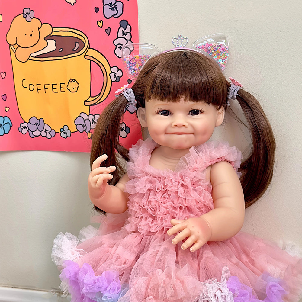 55cm Long Hair Raya Reborn Doll Girl In Pink Dress
