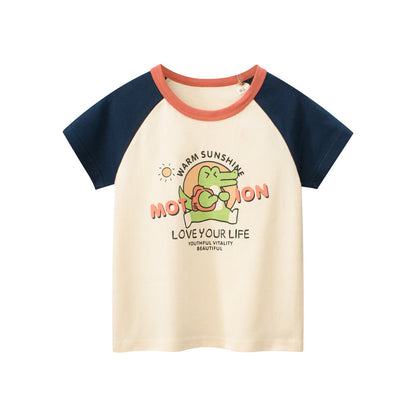 Cartoon animal color matching print short sleeve T-shirt