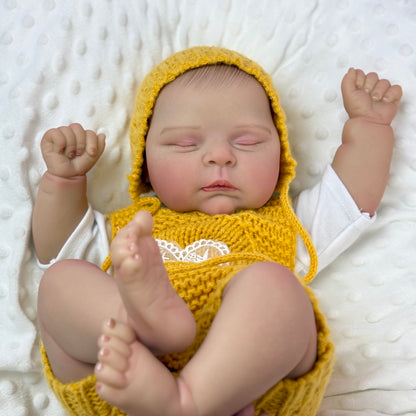 20 Inches 3D Skin Soft Body Sleeping Reborn Doll In Yellow Sweater- Peaches