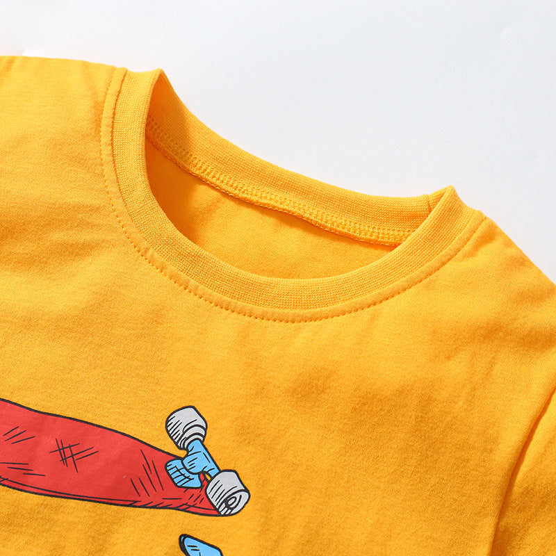 Boys' Short Sleeve T-Shirt with Skateboard Print in Cotton
