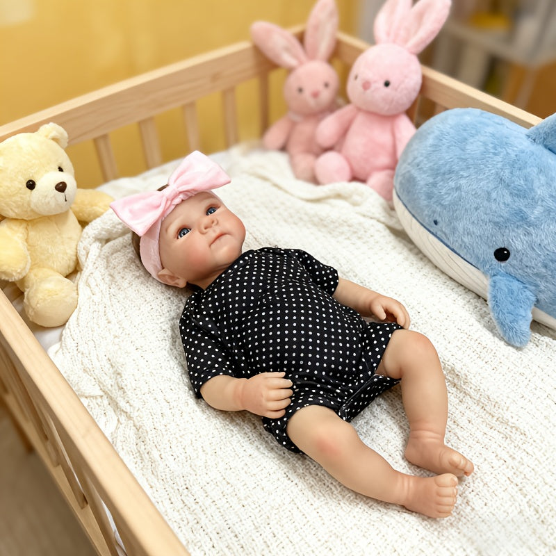 48cm Open Eyes Bettie Reborn Baby Girl In Black Polk Dot Clothes