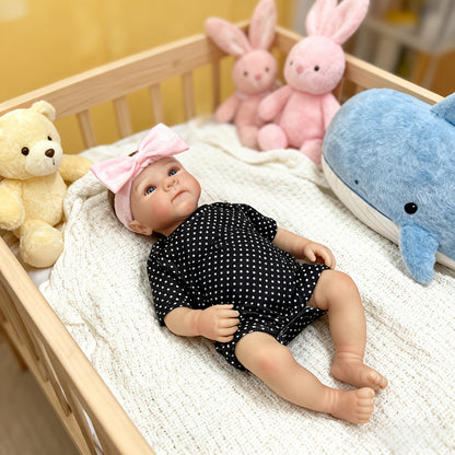 48cm Open Eyes Bettie Reborn Baby Girl In Black Polk Dot Clothes