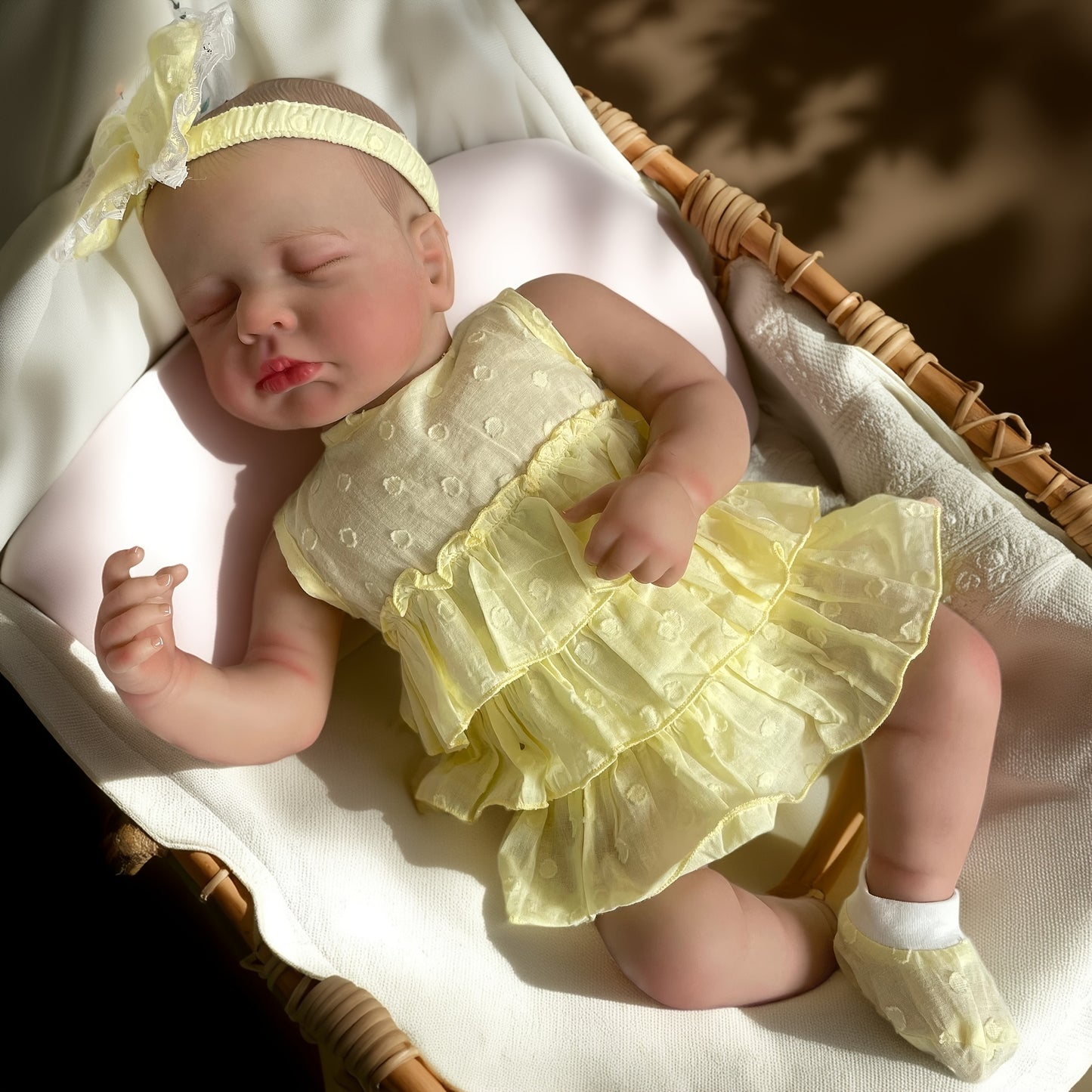 20 Inches 3D Skin Closed Eyes Loulou Reborn Baby Girl In Yellow Dress