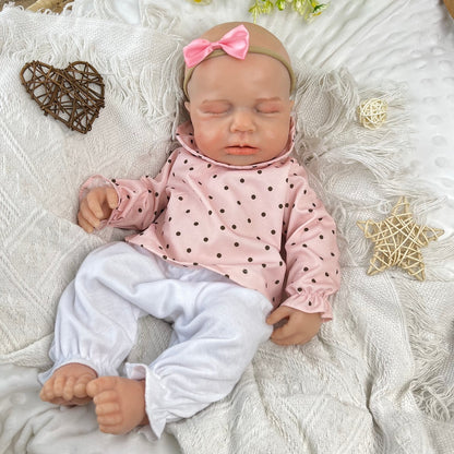 45cm Full Silicone Stretchable Asleep Loulou Reborn Girl in Pink Polk Dot Outfits