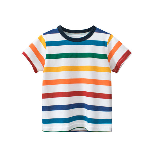 Rainbow Stripe Crew Neck Short Sleeve T-Shirt