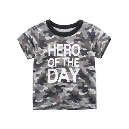 Kids' Short-Sleeved T-Shirt with Camouflage Writing