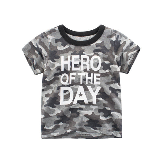 Kids' Short-Sleeved T-Shirt with Camouflage Writing