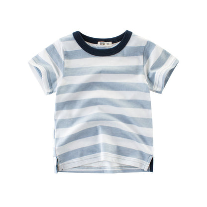 Striped short-sleeved crew neck T-shirt