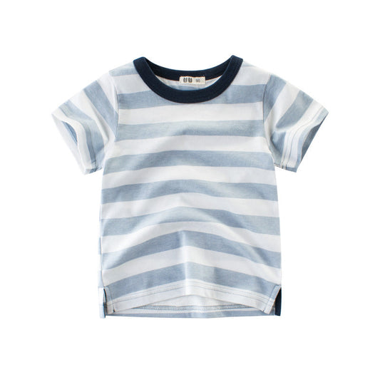 Striped short-sleeved crew neck T-shirt