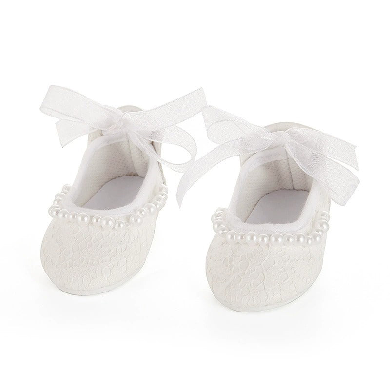 White Pearl Lace-up Shoes for 17-18 Inches Reborn Dolls