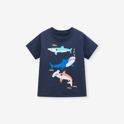 Cartoon Shark Boys Short Sleeve T-Shirt