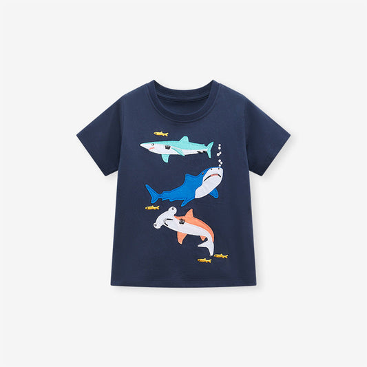 Cartoon Shark Boys Short Sleeve T-Shirt