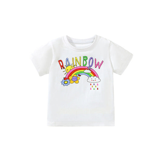 New style rainbow printed short sleeve T-shirt for kids