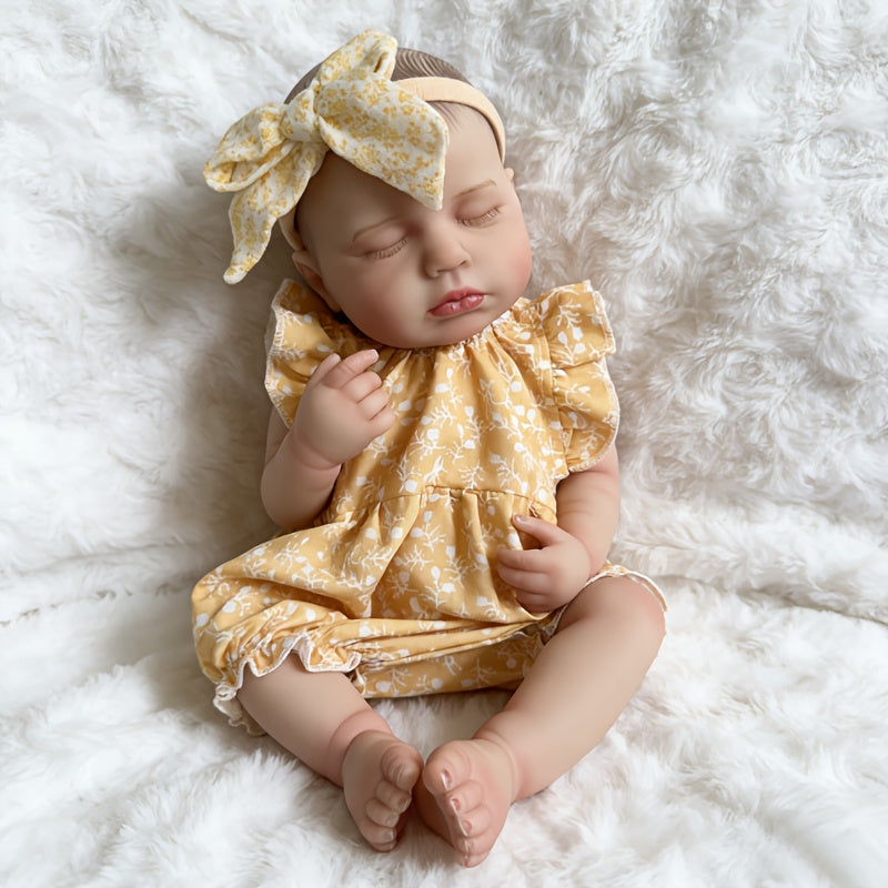 20 Inches Soft Touch Sleeping Loulou Reborn Baby Girl In yellow floral clothes