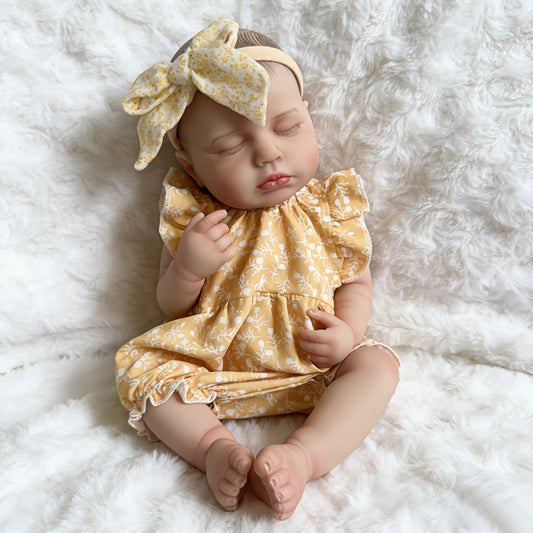 20 Inches Soft Touch Sleeping Loulou Reborn Baby Girl In yellow floral clothes