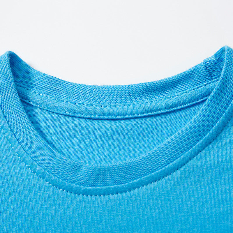 Blue Cartoon Crew Neck Short Sleeve T-Shirt for Boys