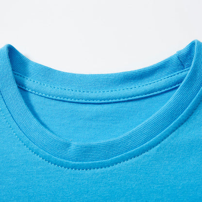Blue Cartoon Crew Neck Short Sleeve T-Shirt for Boys