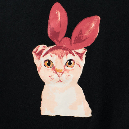 Black Kitten Crew Neck Short Sleeve T-Shirt