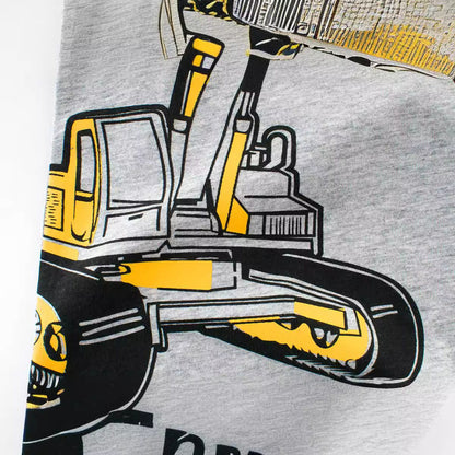 Cartoon Excavator Print Short Sleeve T-Shirt Grey